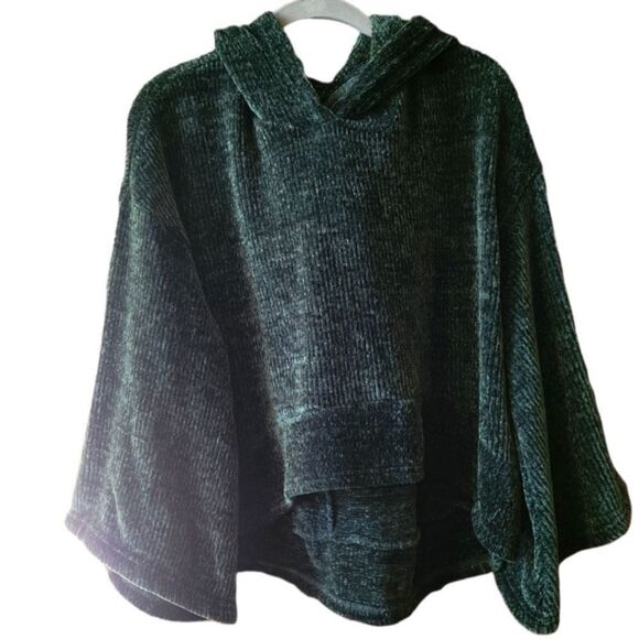 Dark Green Super Soft Bell Sleeve Pullover Hoodie Swaeter Size L - Picture 1 of 6